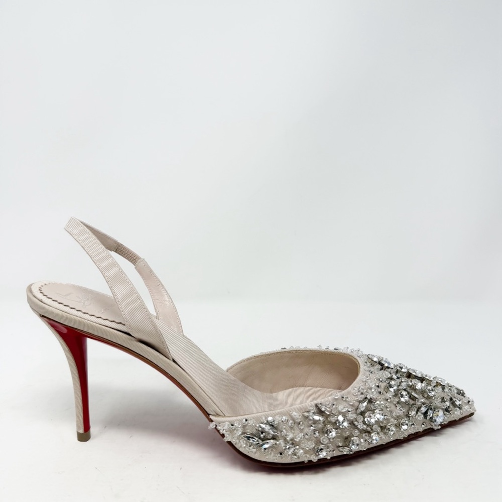 Christian Louboutin Queenissima Sling Crystal Slingback Heels Size 37 - Picture 8 of 14